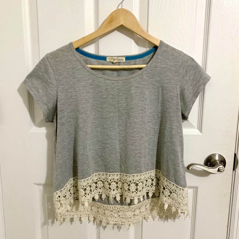 Heather Gray Lace Hem High Low Crop Top